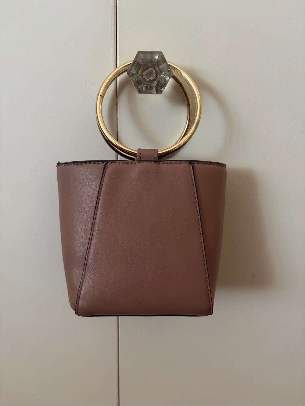 Minimalist Tan Nude Pink Rose Large Ring-Handle Women’s Bag